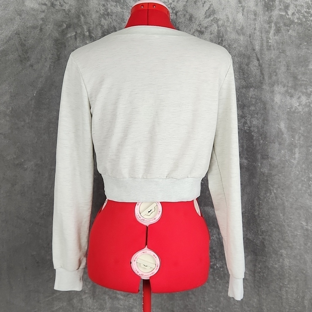 Women's Cream Lace-Up Cropped Sweatshirt Pullover Top Size M - Picture 2 of 10